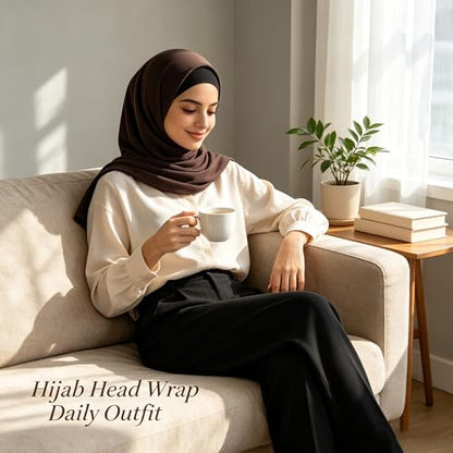 Hijab Scarf for Women, 3PCS Set with Undercap and Hijab Clip Lightweight Modal Muslim Head Wrap Scarf for Daily - color: Sy10-coffee Hijab+black Undercap