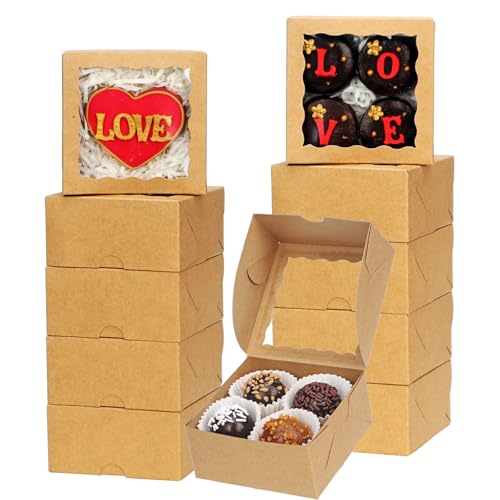 40 Pack Small Bakery Boxes 4x4x2 Inches Cookies Boxes Mini Bundt Cake Boxes Pie Boxes Cinnamon Roll Treat Packing Chocolate Truffle Box Party Wedding Favor - color: Brown