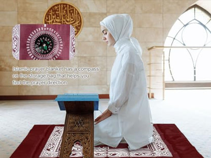 8PCS Portable Travel Prayer Mat with Compass, 60CM x 100CM Waterproof Polyester Prayer Rug, Muslim Travel Prayer Mat, for Ramadan Gifts, Islamic Muslim Prayer (4 Colors)