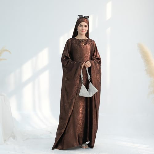 ODIZLI Abayas For Women Muslim Metallic Shiny Hijab Prayer Dress Arabic Kaftan Dubai Turkey Islamic Dress - color: Coffee, size: 1