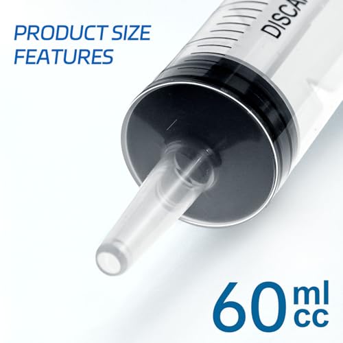 10 Pack 60ml Syringes Without Needle, Sterile & Individually Sealed, Large Plastic Syringes for Liquid, Precise Measuring for Pet Feeding, Scientific Labs & Dispensing - size: 60ml