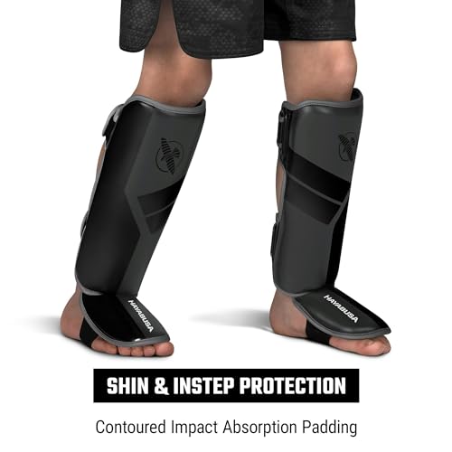 Hayabusa S4 Kids Shin Guards, Muay Thai, MMA, Kickboxing, Martial Arts - color: Charcoal, size: Large-X-Large