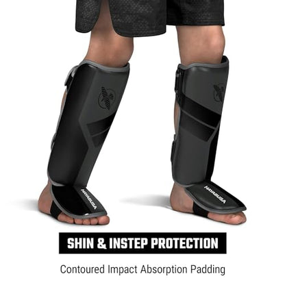 Hayabusa S4 Kids Shin Guards, Muay Thai, MMA, Kickboxing, Martial Arts - color: Charcoal, size: Large-X-Large