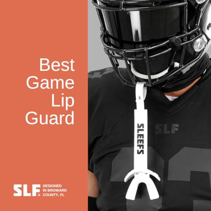 SLEEFS X White Football Mouth Guard - Lip/Mouthguard with Helmet Strap - Lip/Teeth Protector Mouthpiece - Moldable - for Youth/Adults, Men & Women Mouth Guard, Maximum Air Flow, Lacrosse, All Sports - color: White