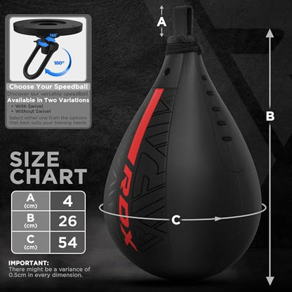 RDX Speed Bag Boxing Ball, Maya Hide Leather Dodge Striking Target with Additional Bladder, MMA Muay Thai Punching Workout Kicking Martial Arts Training Home Gym Exercise Speedball - color: BLACK RED, size: Speed Bag with Swivel