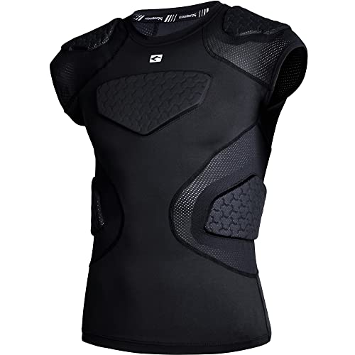 COOLOMG Youth Football Padded Shirt Chest Rib Protector | Football Compression Undershirt Heart Sternum Shoulder Protection - color: Black, size: Medium