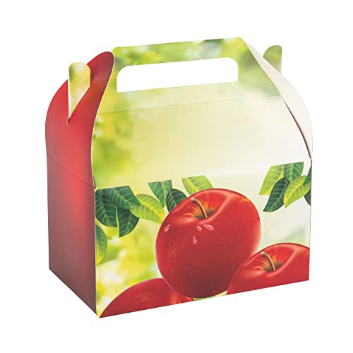 Hammont Easy Assemble Apple Themed Gable Boxes - 10 Pack, Cookie Box for Gift Giving, Baby Shower and Birthday Party Favors - 6.25x3.75x3.5 Inches - color: Apple Themed