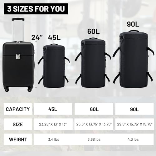 MIER 여행용 캠핑 체육관 스포츠용 대형 더플 백 백팩, 45L/60L/90L | 방수, 컨버터블 더플, 탈착식 백팩 스트랩, 신발 수납 공간, 튼튼한 타폴린, 3가지 사이즈 - color: 블랙., size: 45L