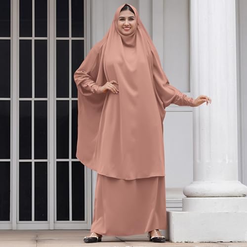 Abayas for Women Muslim Chiffon Prayer Burqa Dress Burkas for Women Muslim Hijab Dress Full Length Islamic Veil Abaya Set - color: Khaki