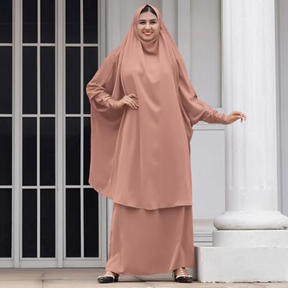 Abayas for Women Muslim Chiffon Prayer Burqa Dress Burkas for Women Muslim Hijab Dress Full Length Islamic Veil Abaya Set - color: Khaki