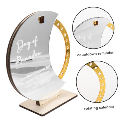 Wooden Ramadan Countdown Calendar Elegant Rotating Tabletop Decoration for Eid Celebrations for Home Office and School Decor