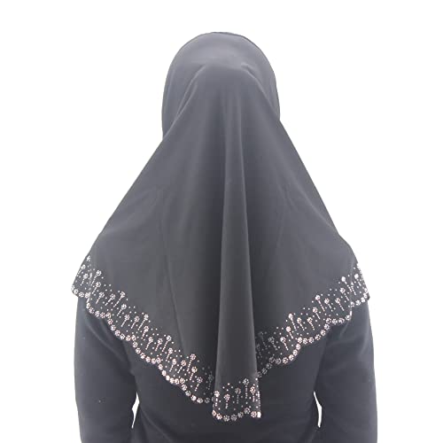 Instant Hijab Scarf for Women Muslim Women Clothing Headscarf for Girls with Czech Rhinestone - color: Black-wavy Edge