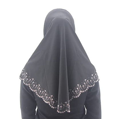 Instant Hijab Scarf for Women Muslim Women Clothing Headscarf for Girls with Czech Rhinestone - color: Black-wavy Edge