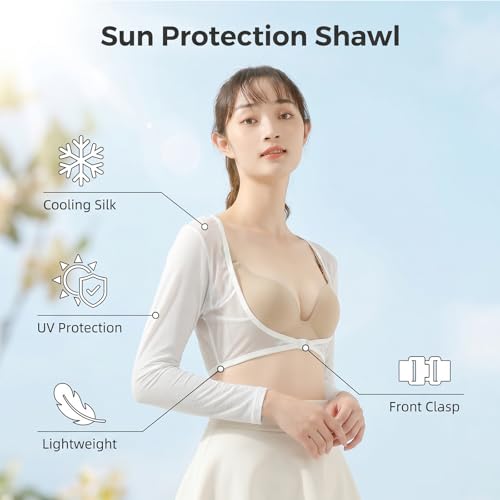 Women's Golf Cooling Shawl Outdoor Sun Protection Arm Sleeves - color: White, size: Small-Medium