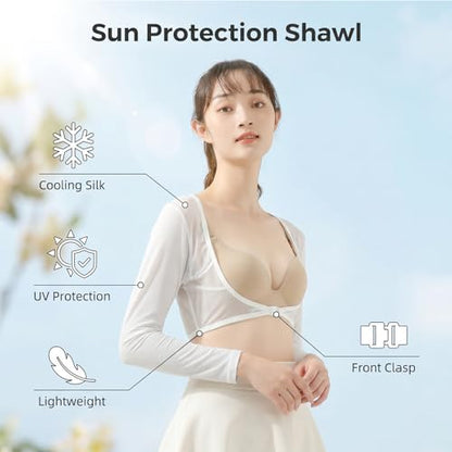 Women's Golf Cooling Shawl Outdoor Sun Protection Arm Sleeves - color: White, size: X-Large