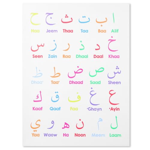 Kichvoe Arabic Alphabet Poster Arabic Letter Learning Poster Educational Wall Chart for Kids Early Learning Classroom Playroom Nursery and Homeschool Wall Decor 15.74 X 11.81 in
