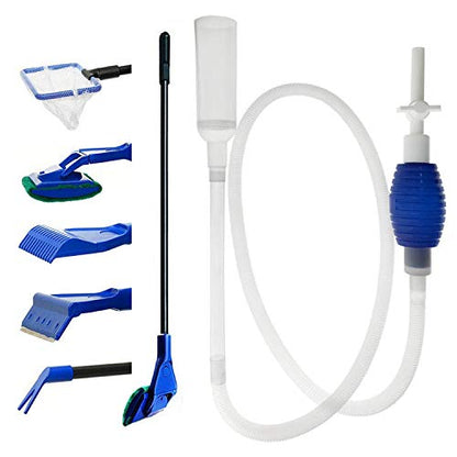 Aquarium Fish Tank Cleaning Kit - 5 in 1 Algae Scraper Set - Siphon Vacuum for Water Changing and Sand Cleaner (Cleaner Set)