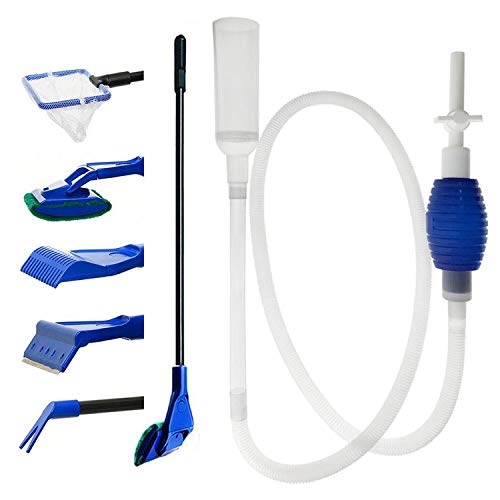 Aquarium Fish Tank Cleaning Kit - 5 in 1 Algae Scraper Set - Siphon Vacuum for Water Changing and Sand Cleaner (Cleaner Set)