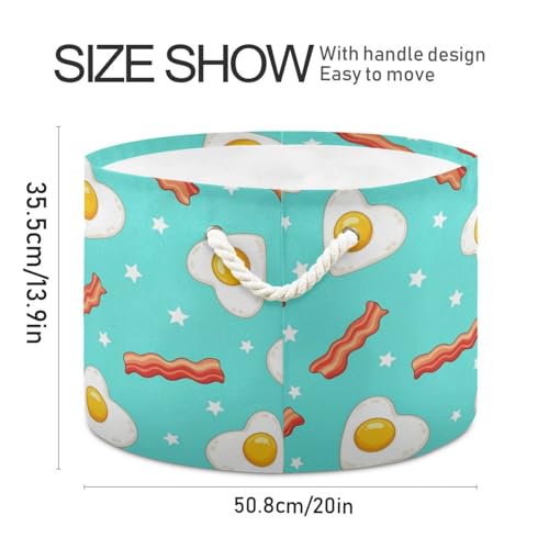 DOMIKING Large Storage Basket for Toys Egg Fries Teal Print Storage Bin Box Organizer Basket for Home Decor Pet Toy Blankets Nursery