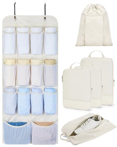 BAGSMART Hanging Compression Packing Cubes 6 Set Cruise Travel Essentials - color: Beige
