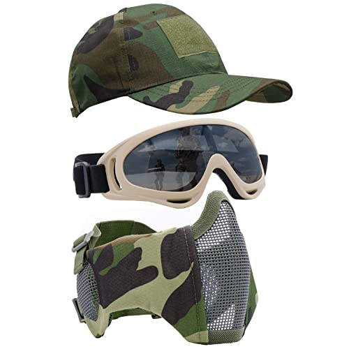 Airsoft Mask with Goggles, Foldable Half Face Airsoft Mesh Mask with Ear Protection for Paintball Shooting Cosplay CS Game - color: CB-3PCS, size: 3pcs
