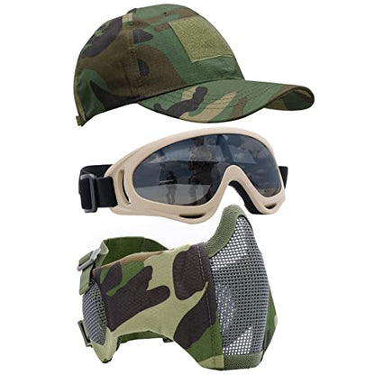 Airsoft Mask with Goggles, Foldable Half Face Airsoft Mesh Mask with Ear Protection for Paintball Shooting Cosplay CS Game - color: CB-3PCS, size: 3pcs