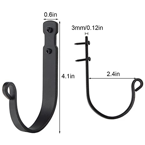 Wrought Iron Wall Mounted Coat Hooks Heavy Duty, Decorative Metal Wall Hooks for Home Garage Bathroom Kitchen Door Office, Wall Hooks for Hanging Coat, Keys, Towel, Tools, Purse, Hat (Black) - size: J Hook Black x 10