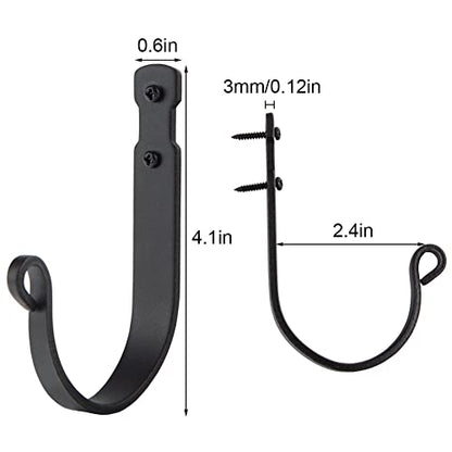 Wrought Iron Wall Mounted Coat Hooks Heavy Duty, Decorative Metal Wall Hooks for Home Garage Bathroom Kitchen Door Office, Wall Hooks for Hanging Coat, Keys, Towel, Tools, Purse, Hat (Black) - size: J Hook Black x 10