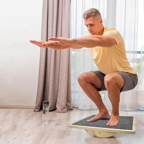 Balance Board Professional Wobble Board for Adults Anti-Slip for Physical Therapy Standing Desk Core Strength Wooden Rocker Board(350LBS) - size: Balance Board(Grey)