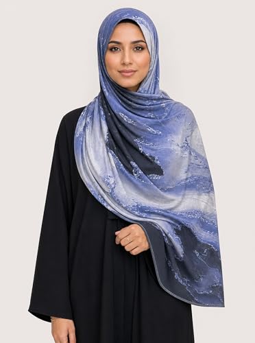 Printed Jersey Cotton Scarf for Women, Stretch Soft Hijab, Lightweight Breathable Head Wrap for All Seasons - color: Mctlp2538-b Pattern
