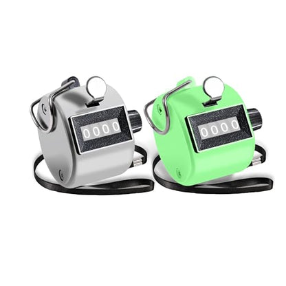 Clicker Counter, Metal Budget Hand Tally Counter, 4-Digit Pitch Mechanical Handheld Pitch Clicker Palm Counter for Row, Lap, Counting, Knitting - color: 2pc silver green