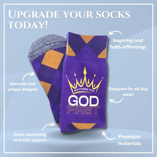 Men's – Christian Crew Socks for Men with Scripture | Moisture-Wicking | Easter Gift Idea - color: God First (Matthew 6:33)