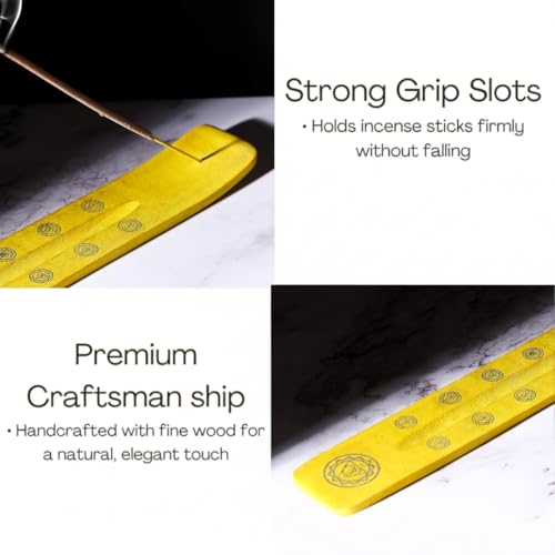 Bless-International Traditional-Handmade-Burner Wooden-Incense-Stick-Holder Ash-Catcher-Stand for-Aromatherapy-Meditation-Yoga (Positivity Yellow) 10 Inches, Pack of 2 - color: Positivity Yellow,10 Inch, size: Two Holders