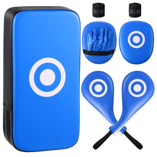 Poen 7 in 1 Taekwondo Kick Pad Boxing Training Equipment Punching Mitts Martial Arts Wrist Band Adjustable Soft Pads Set for Karate Muay Thai MMA Training - color: Blue