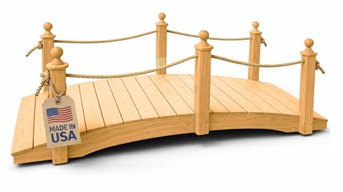 8 FT Oak Amish Rope Rail Garden Bridge, Pinewood - size: 8 FT Bridge & Rope