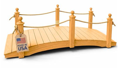 8 FT Oak Amish Rope Rail Garden Bridge, Pinewood - size: 8 FT Bridge & Rope