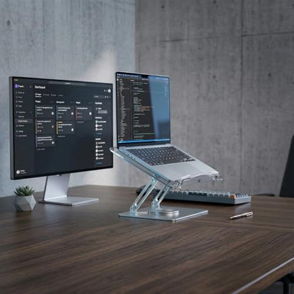 Adjustable Acrylic Laptop Stand for Desk, Ergonomic Aluminum Laptop Riser, Computer Stand for Laptop, Book Holder, for iPad, Tablets, Compatible with MacBook,Sturdy Foldable Design with Swivel Base. - style: ROTATING BASE