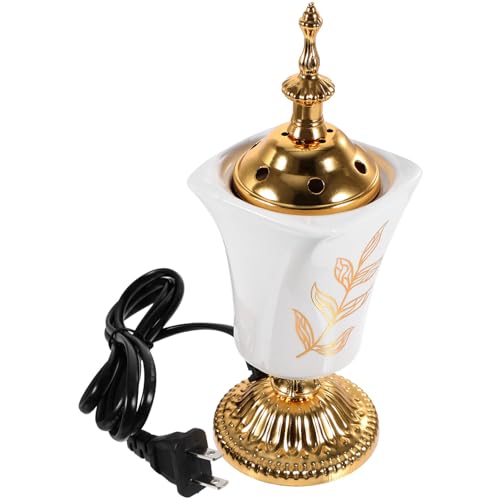HOMSFOU Electric Incense Burner Ceramic Bakhoor Burner for Home Aromatherapy Yoga Spa Middle Eastern Style 2.76 Inch Compact Design with Us Plug