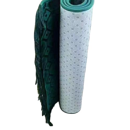 Thick Flannel Muslim Prayer Rug Embossed Turkish Prayer Carpet Islam Prayer Mat Rosary Beads for Men Women Islamic Janamaz Great Ramadan Eid Gift Elegant Sajadah with Tassel Salat Rug 80x120cm - color: Green