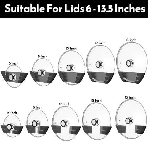 Universal Adjustable Pot Lid Holder Organizer for Cabinet - Upgraded Patented Niceyos 8 Pack Pan Lids Organizers Inside Cabinet Door Wall Mount Pots Top Rack for Kitchen Cupboard Fit 6" to 13" (Black) - size: 8Pack-Black