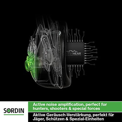 Sordin Pro-X Ear Muffs - Active and Electronic Ear Defenders w/Leather Headband - Gel Pads - Earmuffs for Hunting & Shooting - color: Olive