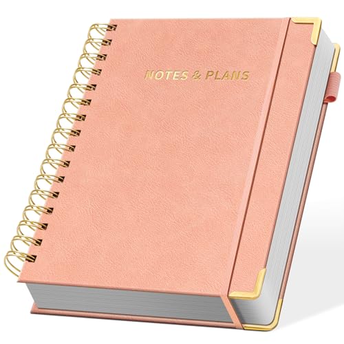 Ovesmusl Undated Daily Planner - 126 Days Hourly Schedule & To Do List - A5 PU Leather Hardcover Spiral Notebook planner with stickers, Metal Corner Protectors & Back Pocket for Work & School, Pink - style: Pink