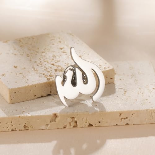 Dreamtimes Islamic Allah Ayatul Kursi Stainless Steel Brooch Pin for Men- Elegant Hijab Pin Muslim Women Jewelry Durable Quran Pendant for Prayer Gift for Eid & Ramadan - color: Silver-2