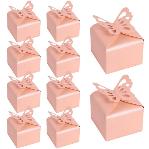 VGOODALL 50PCS Party Favor Boxes, 2.4" x 2.4" x 1.8" 3D Butterfly Candy Boxes Pink Baby Shower Favors for Wedding Birthday Party Gift - color: Pink
