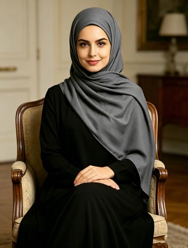 Lina & Lily Non-see-through Premium Jersey Maxi Hijab Head Scarf Wrap for Muslim Women - color: Dark Gray