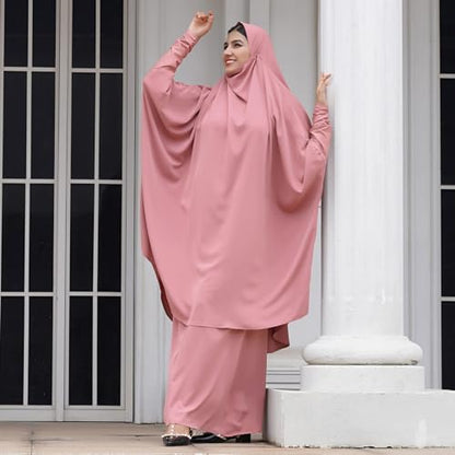Abayas for Women Muslim Chiffon Prayer Burqa Dress Burkas for Women Muslim Hijab Dress Full Length Islamic Veil Abaya Set - color: Pink