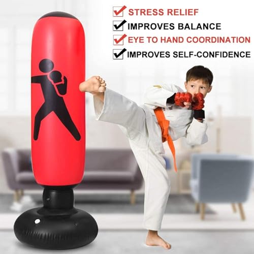 Punching Bag for Adult Kids,Kizcmvre Inflatable Freestanding Heavy Duty Boxing Bag,Women Men Training Equipment Exercise Boxing Standing Punching Bag (Red).