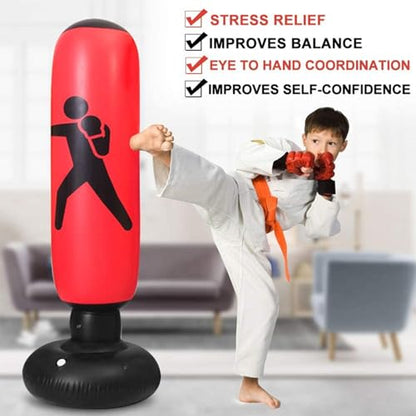 Punching Bag for Adult Kids,Kizcmvre Inflatable Freestanding Heavy Duty Boxing Bag,Women Men Training Equipment Exercise Boxing Standing Punching Bag (Red).