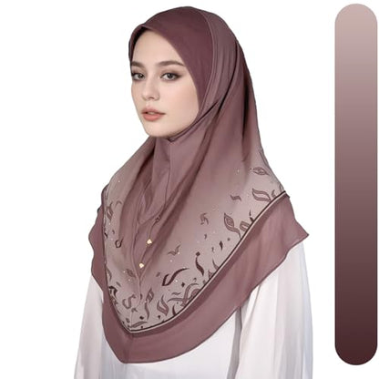 Ready To Wear Instant Hijab For Women Chiffon Hijabs Islamic Abaya Turban Muslim Slip-On Khimar Floral Hijab Scarf - color: 5# Brown
