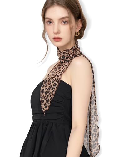 Chiffon Scarf for Women, Removable Flower Neck Scarf Light Soft Fashion Rose Scarves Versatile Headband or Hair Band - color: Leopard Brown